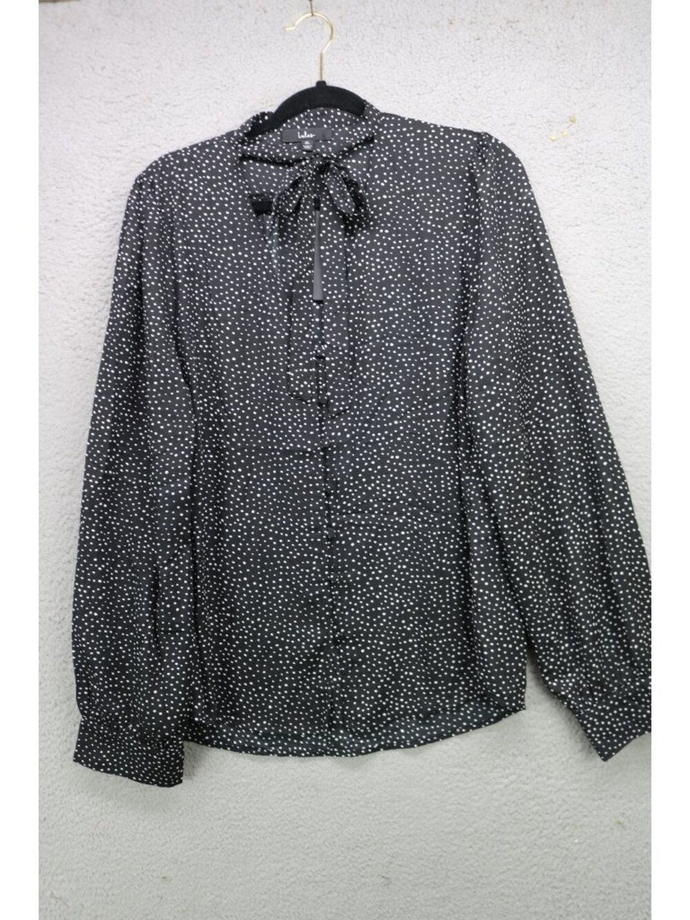 LuLu's Black Polka Dot Silky Button Down‎ Top-XL-NWT-Office-Career-Business